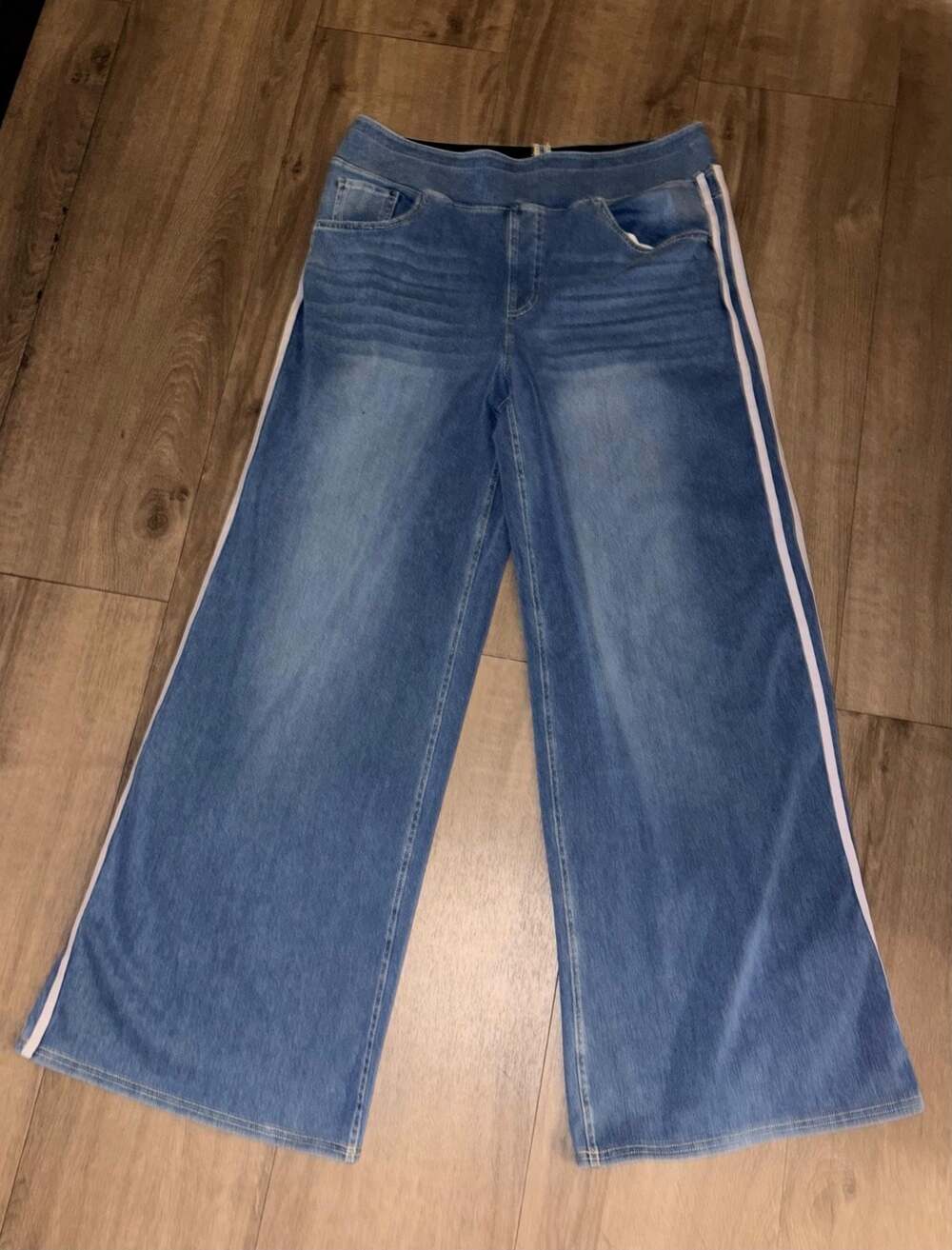 Halara Flex High Waisted Stripe Wide Leg Baggy Jeans Women's Tide Blue Denim - Picture 4 of 8